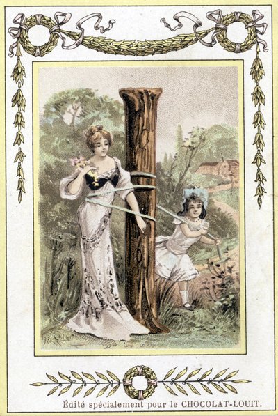 表现一对母女玩耍的信件，19世纪末（色版画 作者 法语学校