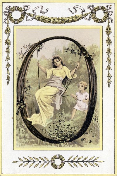 Letter representing a swinging mother and her son, late 19th century (chromolithograph) 作者 法语学校