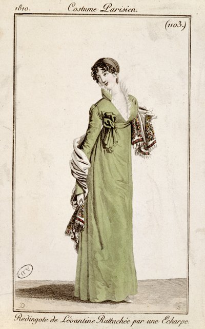 Levantine连衣裙外套系在1810年的Costume Parisien时装板上 作者 法语学校
