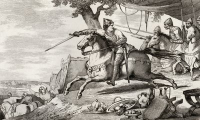 Lothair（941-86）带领他的军队参加战斗，来自Colart的“Histoire de France”，出版于1840年 作者 法语学校