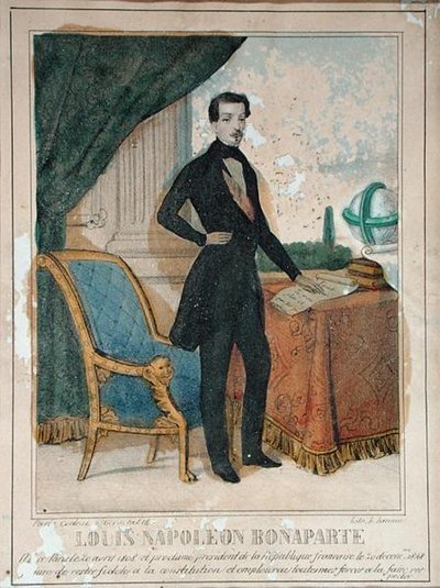 路易-拿破仑-波拿巴(1808-73)，约1849年由Jannin雕刻（平版）。 作者 法语学校