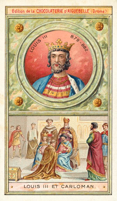 Louis III and his younger brother Carloman II, joint kings of France, 9th Century (chromolitho) 作者 法语学校