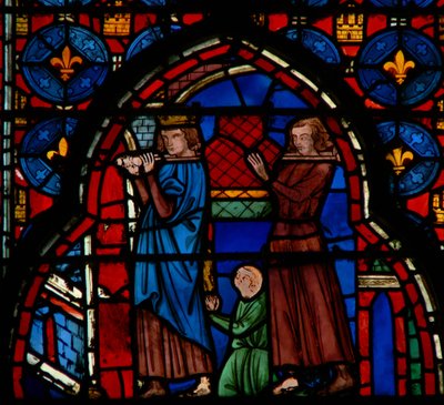路易九世携带遗物进入Sainte-Chapelle，由Robert DArtois协助，1246-48 作者 法语学校