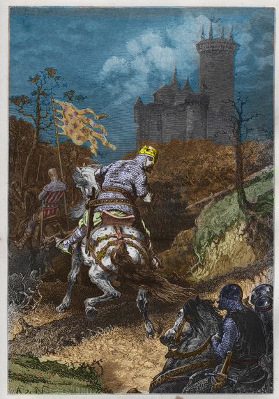 路易六世（1081-1137），在一次远征中，由A. DE NEUVILLE创作 - 路易胖子在一次远征中的雕刻，出自 "L