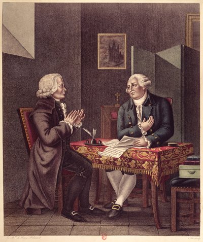 路易十六（1754-93）在1793年12月25日在圣殿中读到他的遗嘱和遗嘱至纪尧姆·德·拉莫尼翁·德·马勒谢布（1721-94） 作者 法语学校