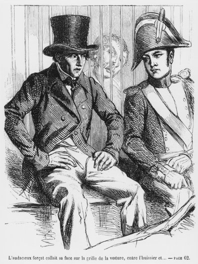 Lucien de Rubempre和Vautrin在1867年出版的Honore de Balzac的Splendors和Miseres of Courtesans中被捕 作者 法语学校