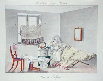 奢侈与贫穷》，板块104，来自《Le Bon Genre》，19世纪初（彩色雕刻）。 作者 法语学校