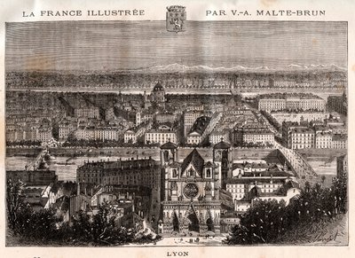里昂--在V.A. Malt-Brown的 "La France illustrstree: geographie, histoire, administration statistique "中雕刻。1884 作者 法语学校