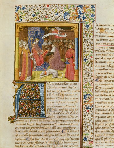 MS 246 f.1r Raoul de Presles从圣奥古斯丁的La Cite de Dieu向Charles V（1338-80）提供翻译，由Raoul de Presles翻译（1316-82）c.1400-50 作者 French School
