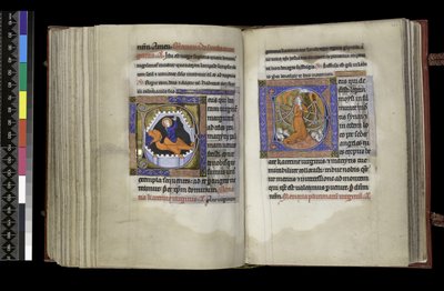 MS 300 f.206v-207r，圣玛格丽特的选举权和圣凯瑟琳的选举权，来自法国伊莎贝拉的诗篇和时间，巴黎，c.1265-70（羊皮纸上的钢笔和墨水和蛋彩画） 作者 法语学校