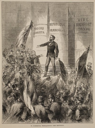M. Gambetta宣布共和国，1870年9月，插图来自卡塞尔斯法国和德国之间的战争历史，1870-1871 作者 法语学校
