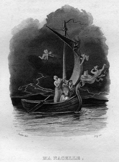 法国诗人和作曲家皮埃尔-让-德-贝朗热（1780-1857）的《贝朗热作品集》（1834年）中的Ma nacelle Chanson de Beranger。 作者 法语学校