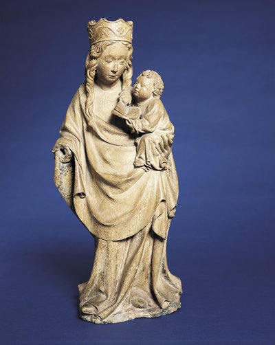 麦当娜和儿童（Madonna and Child），15世纪上半叶（砂岩中带有金色和彩色的痕迹） 作者 French School
