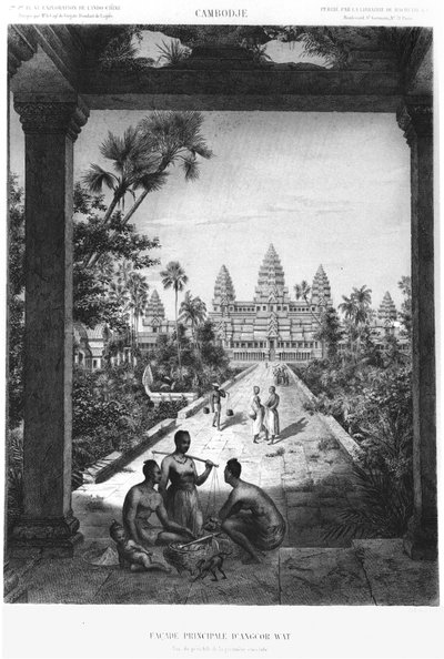吴哥窟的主要门面，插图来自印度支那的探险之旅阿特拉斯，1866年至1868年由Doudart de Lagree出版，1873年出版，巴黎，阿歇特 作者 法语学校