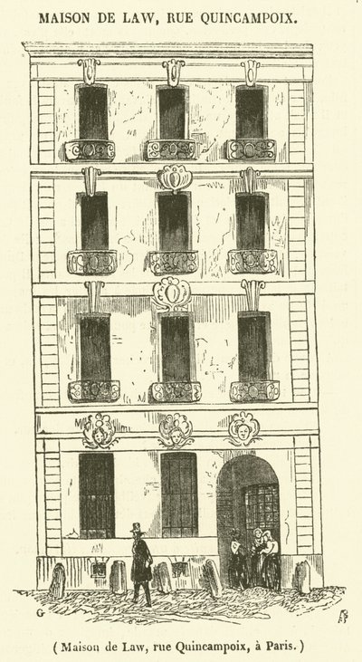 Maison de Law, rue Quincampoix, 在巴黎 (雕刻) 作者 法语学校