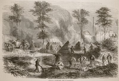 制作木炭火药，插图来自卡塞尔斯法国和德国之间的战争历史，1870-1871 作者 法语学校
