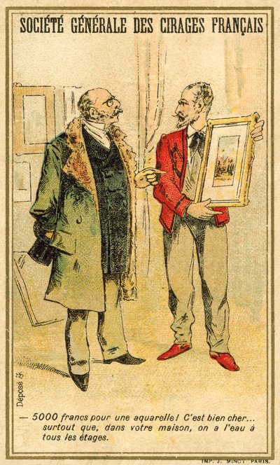 男人与艺术家讨价还价水彩画的价格 (chromolitho) 作者 法语学校