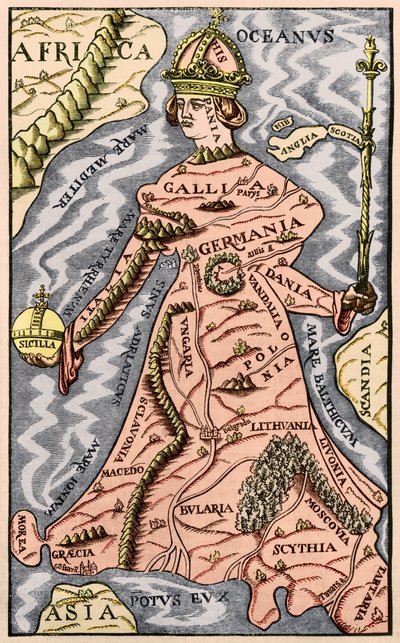 欧洲地图，从Pittoresque商店的插图，1849年 作者 法语学校