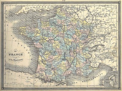 法国地图--载于Vuillemin的《世界地图集》，约1851年。 作者 法语学校