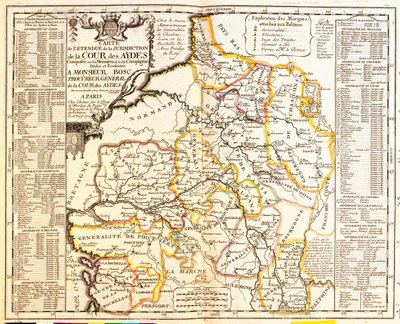 1709年法国领土税收地图，由Jean-Baptiste Nolin创作的Le Theatre du Monde，1717年出版（手工彩色雕刻） 作者 法语学校