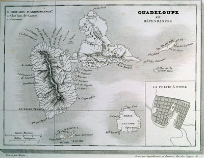 Map of Guadeloupe and its dependencies. Engraving of the 19th century. Chartres, Museum of Fine Arts 作者 法语学校