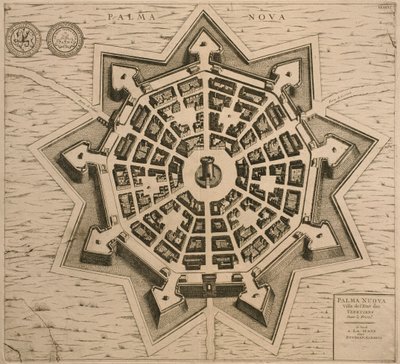 Palmanova地图，来自Les Villes de Venetie，1704，由Rutgert Alberts在海牙出版 作者 法语学校