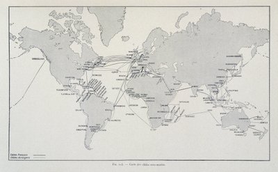全球海底电缆地图 - 在 G. Davy 的“通过电力”中 作者 法语学校