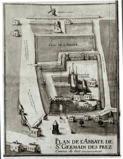 1713年Saint-Germain-des-Pres修道院地图（纸上水墨和水粉） 作者 法语学校