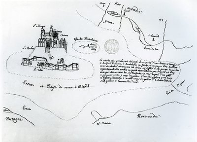圣米歇尔山海湾地图（纸和笔墨水） 作者 French School