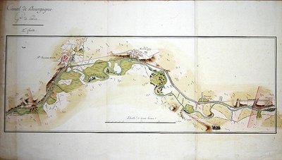 勃艮第运河地图，18世纪末（纸上水彩）。 作者 法语学校
