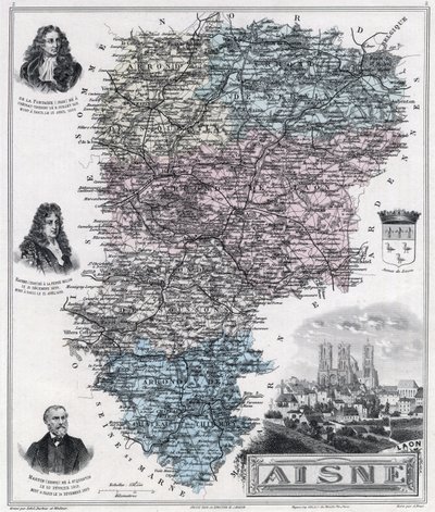 埃纳省地图（1889 年版画） 作者 法语学校