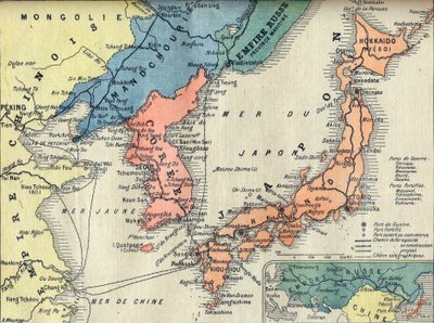 日俄战争的战区地图。日俄战争战区地图（日俄战争）--《小报》插图，1904年2月28日 作者 法语学校