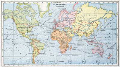 地图显示了1912年的主要世界贸易航线 作者 法语学校