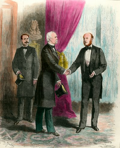 1879年总统选举后，马赫恩（Marechal Mac Mahon）（1808-1898）拜访共和国新总统朱尔斯-格雷维（1807-1891）。私人收藏。 作者 法语学校