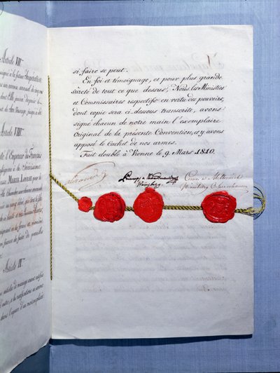 拿破仑皇帝波拿巴（1769-1821）和玛丽 - 路易斯（1791-1847）的婚姻合约1810年3月9日维也纳 作者 法语学校