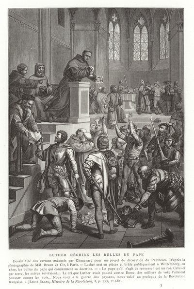 马丁路德撕毁教皇公牛，德国威滕伯格，1520年 作者 法语学校