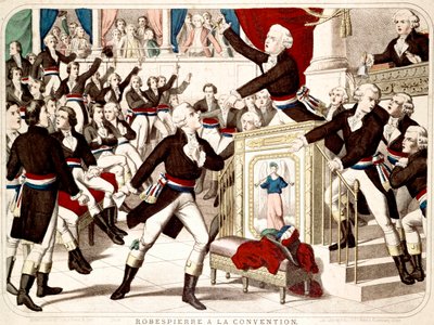 马克西米利安-罗伯斯庇尔在大会上（1794年热月19日的会议），让-兰伯特（Jean-Lambert）-塔利安用刀威胁罗伯斯庇尔--当时流行的雕刻作品 作者 法语学校