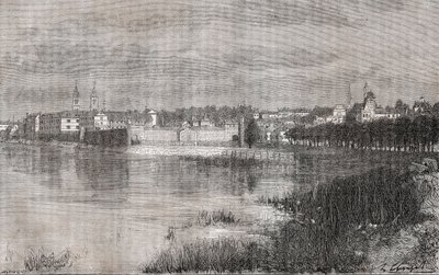 梅隆-法兰西岛--在V.A. Malt-Brown的 "La France illustree: geographie, histoire, administration statistique "中的雕版画。 作者 法语学校