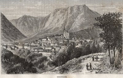 朗格多克-鲁西荣地区的门德-洛泽尔--在V.-A. Malt-Brown的 "La France illustree: geographie, histoire, administration statistique "中的版画。 作者 法语学校