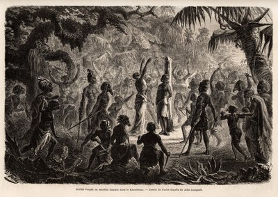 Meriah Pujah or human sacrifice, Khondistan (English Indies). Drawing by Fuchs, to illustrate Major John Campbell