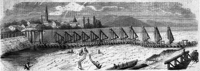 气象现象：1858年莱茵河的干涸。凯尔桥（德国）的景色，在法国海岸的下游拍摄。1858年3月27日《世界画报》第50期上的版画。 作者 法语学校