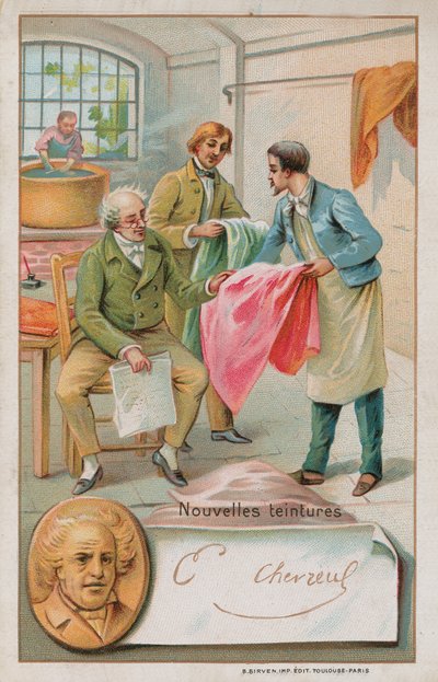 法国化学家Michel Eugene Chevreul（1786-1889）检查了一些新染料 作者 法语学校