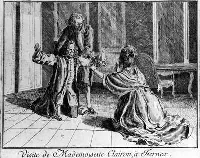 克莱隆小姐（Mademoiselle Clairon Josephe Leris de La Ttude dit Mademoiselle Clairon (1723 -1803) 法国女演员，访问了Ferney a Voltaire Engraving 18世纪。 作者 法语学校