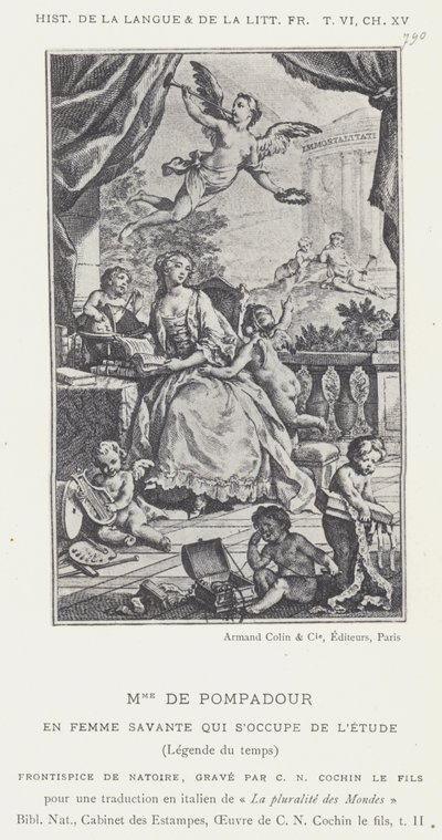 Mme De Pompadour，作为一个有学识的女人照顾书房，时间传奇（石版画） 作者 法语学校
