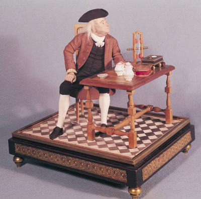 本杰明富兰克林（1706-90）的模特在他的餐桌上，18世纪晚期 作者 法语学校