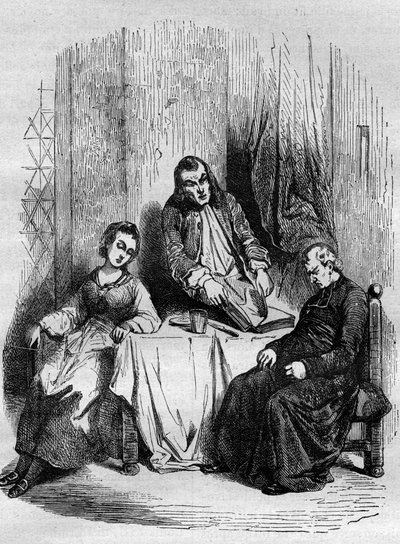 Monsieur De Breteuil, intendant of Limousin, controls the parish registers kept by Dubois, parish priest and future cardinal. Engraving from “The History of Prostitution and Debauche in All Peoples of the World from Antiquity to Today” by Dr. Th. -F. Debra 作者 法语学校