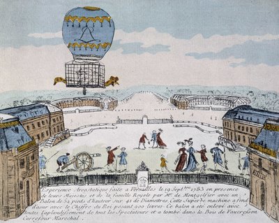 9 月 19 日，Montgolfier 在凡尔赛组织的第一次动物居住的浮空器飞行 作者 法语学校