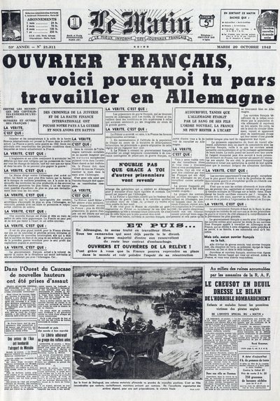 1942年10月20日第21311号晨报。斯托 - 义务劳动服务 - 为什么要去德国工作？ 作者 法语学校