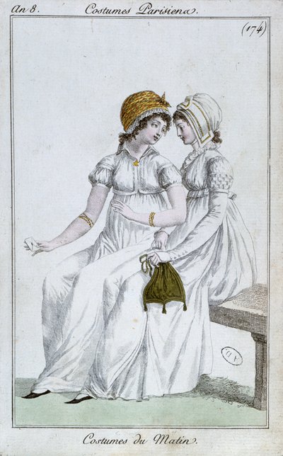 早晨服饰，来自Costumes Parisiens的时装板，1800 作者 法语学校