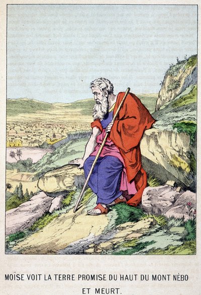 摩西从尼波山顶看到了应许之地，然后死了——在“摩西的一生”，编辑。 奥利维尔皮诺，埃皮纳勒，19 世纪末 作者 法语学校